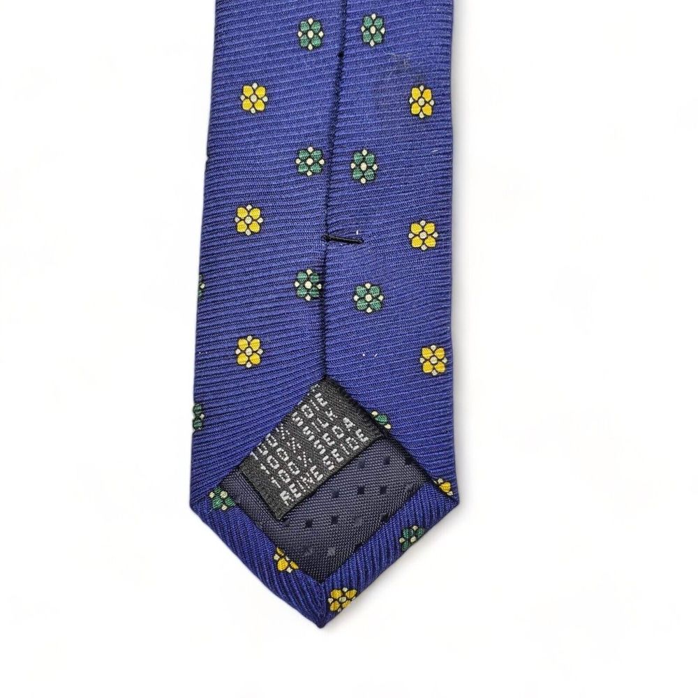 Trevisan Venezia 100% Silk Tie Blue Yellow Green Floral Polka Dot Made In Italy - Picture 7 of 8